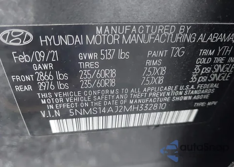 2021 Hyundai Santa Fe Se from USA, damaged, VIN 5NMS14AJ2MH332810